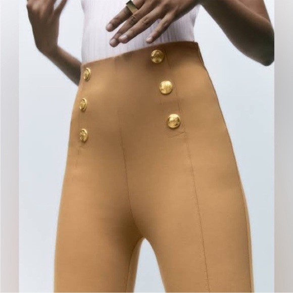 Zara EUC High Rise Stretch Leggings With Gold Buttons Size XL - Picture 3 of 14